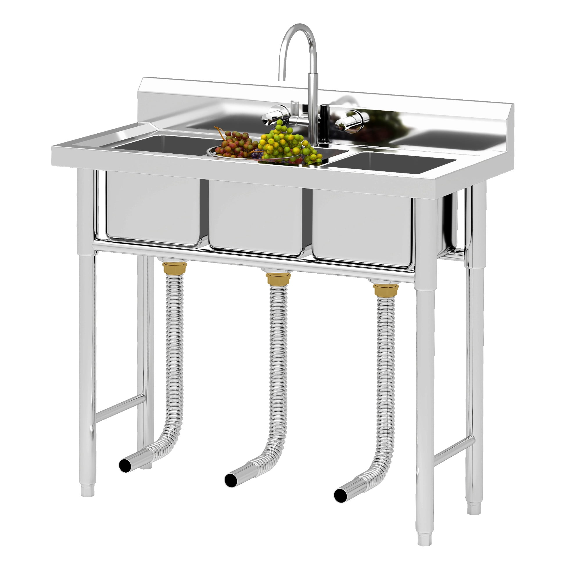 Uforic Stainless Steel Utility Sink, 3 Compartment Commercial Sink for Kitchen, Restaurant, Laundry, Garage