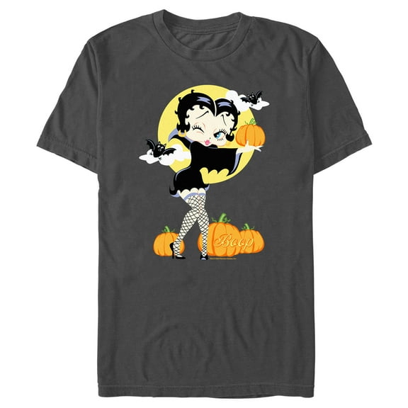 Men's Betty Boop Halloween Pumpkins  Graphic Tee Charcoal Large