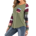 thumbnail image 4 of HUBERY Women Color Block Pocket Stitching O Neck Long Sleeves Shirt, 4 of 7