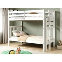 Bedz King Tall Bunk Beds Twin over Twin Mission Style with End Ladder, White
