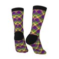 thumbnail image 5 of Uemuo Mardi Gras Plaid Pattern Women's Crew Socks, Soft Durable Breathable Moisture-Wicking with Odor Control Cotton socks, 5 of 9