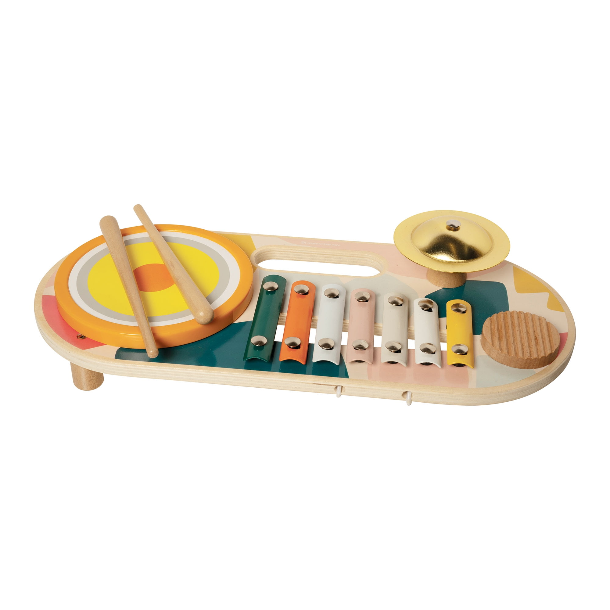 Manhattan Toy Beats to Go Wooden Toddler and Preschool Musical Learning Toy Xylophone, Drum, Cymbal and Washboard