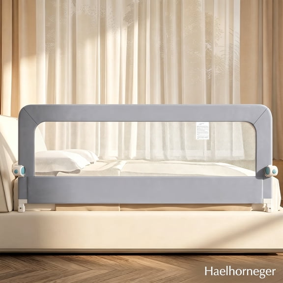 Haelhorneger Toddler Bed Rail, Swing Down Safety Bed Guardrail, Universal Fit for Twin Full Queen Mattresses, Sturdy & Easy Install, White