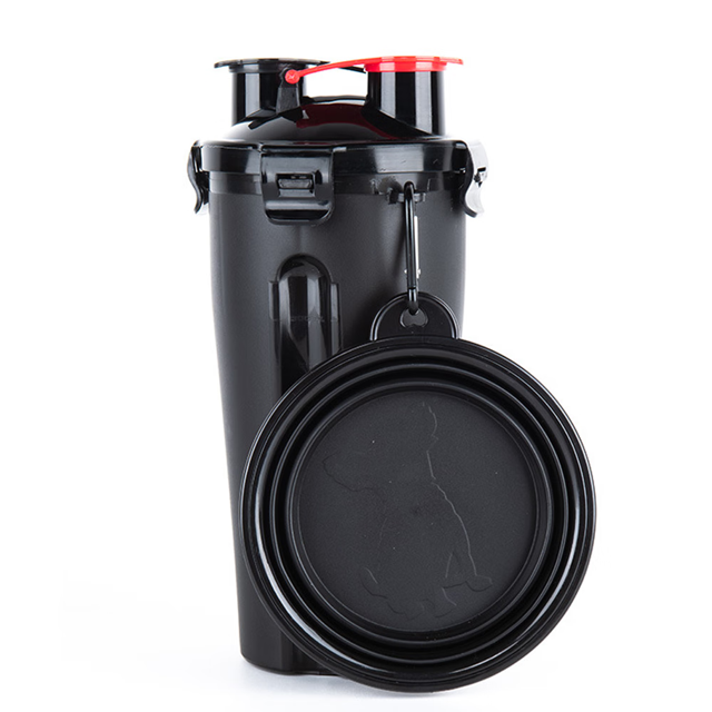 Cuencos plegables para botellas de agua de viaje para perros, color negro, contenedor de comida para mascotas 2 en 1 con cuencos plegables, cuencos de agua portátiles al aire libre para caminar,