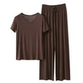 thumbnail image 1 of Hontri Ensembles de Pyjama à Manches Longues pour Femmes - Vêtements de Nuit Douillets d'Automne (Grande Taille, Deux Pièces à Col Rond) Café TG, 1 of 5