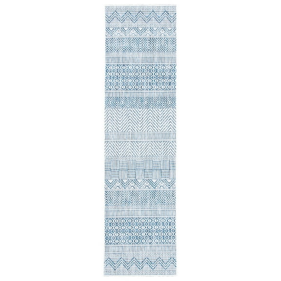 SAFAVIEH Courtyard Altan Geometric Indoor/Outdoor Runner Rug, Ivory/Navy, 2'3" x 14'