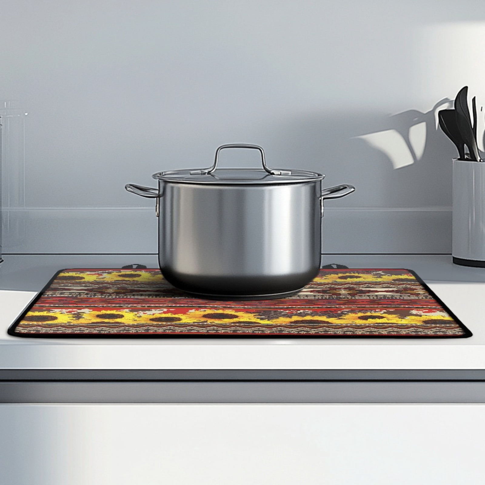 Renewold Stove Top Cover for Electric Stove, Stove Mat for Glass Stove Top, Heat Resistant Oil Resistant Cooktop Protector Cover for Kitchen Decor, American Tribal Sunflower Cow Print Red