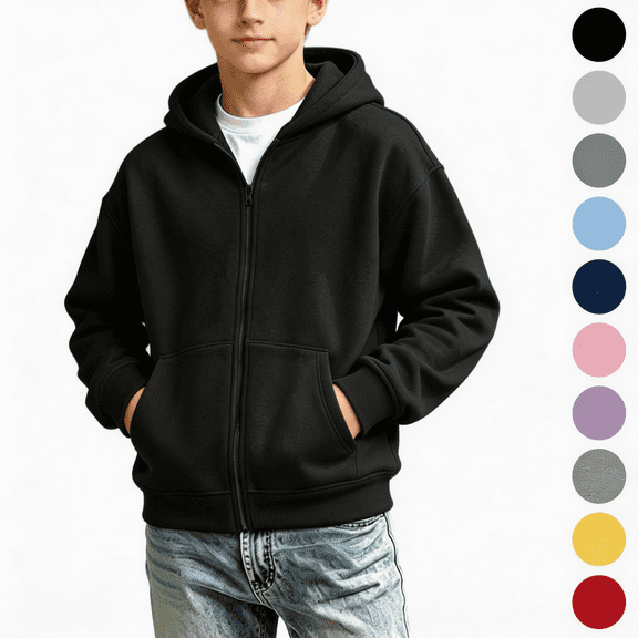 Nugftut Boys Sweatshirts Full Zip Up Long Sleeve Hoodies with Front Pockets Casual Sweatshirts Size 14-15