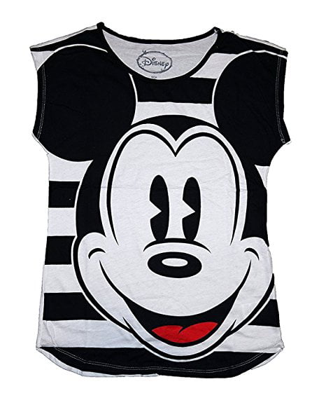 Disney Classic Big Face Minnie Mouse Womens Pajama T Shirt Top Black