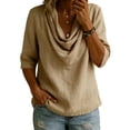 thumbnail image 2 of Ayolanni Womens T Shirts Solid Cowl Neck 3/4 Sleeve Cotton Blouse Casual Fitted Daily Shirts Womens Tees Yellow XL, 2 of 6