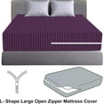 thumbnail image 2 of 100% Egyptian Cotton L Shape Zipper Mattress Cover, 800 TC, 8 Inch Deep Pocket Cal King Size (72x84), Stripe Plum, 2 of 6