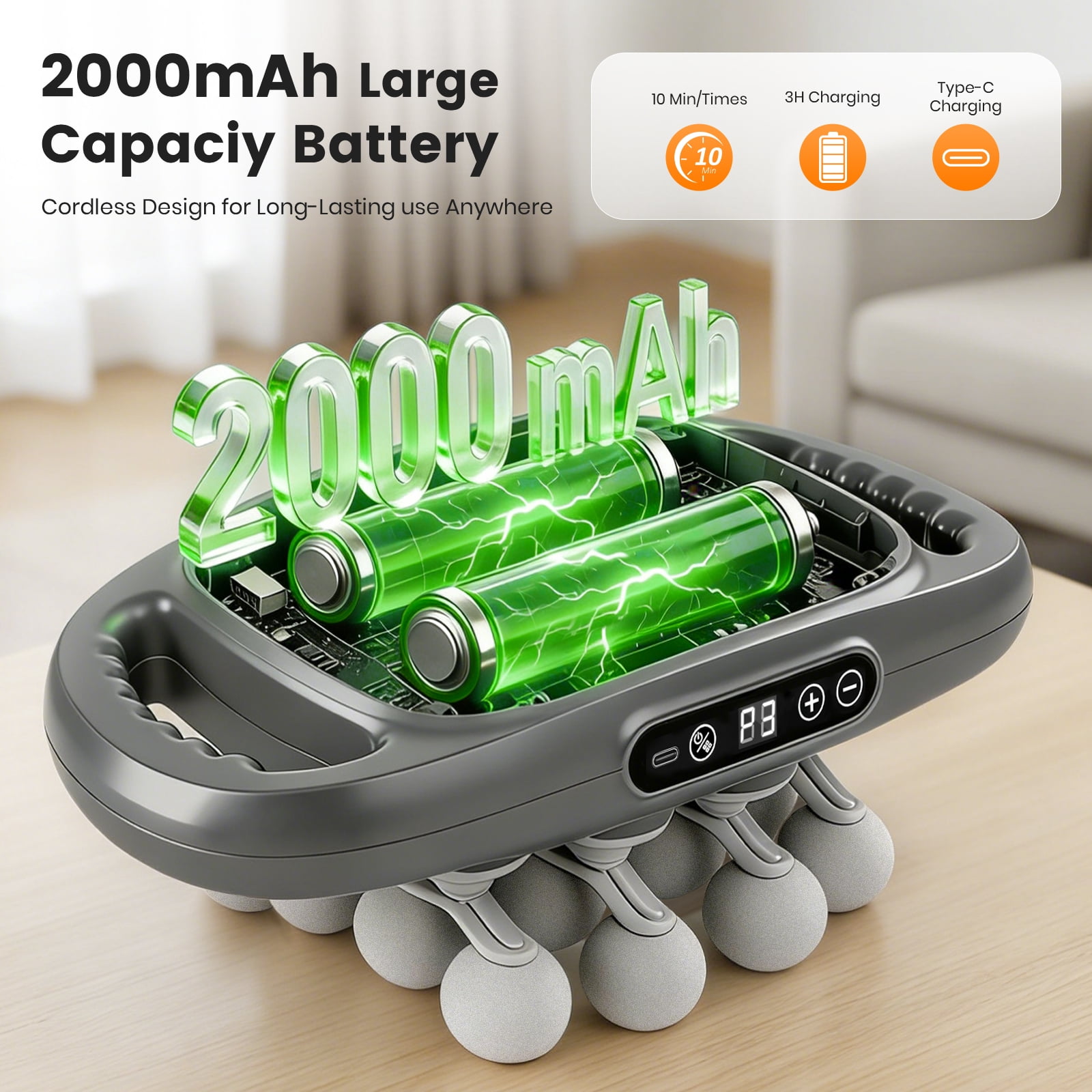 BAOKALER 16 Head Massage Gun Set, 2000mAh Electric Massage Tools, Electric Muscle Massager with with 9 Modes 9 Intensities for Deep Tissue, Back, Shoulders, Legs, Gray