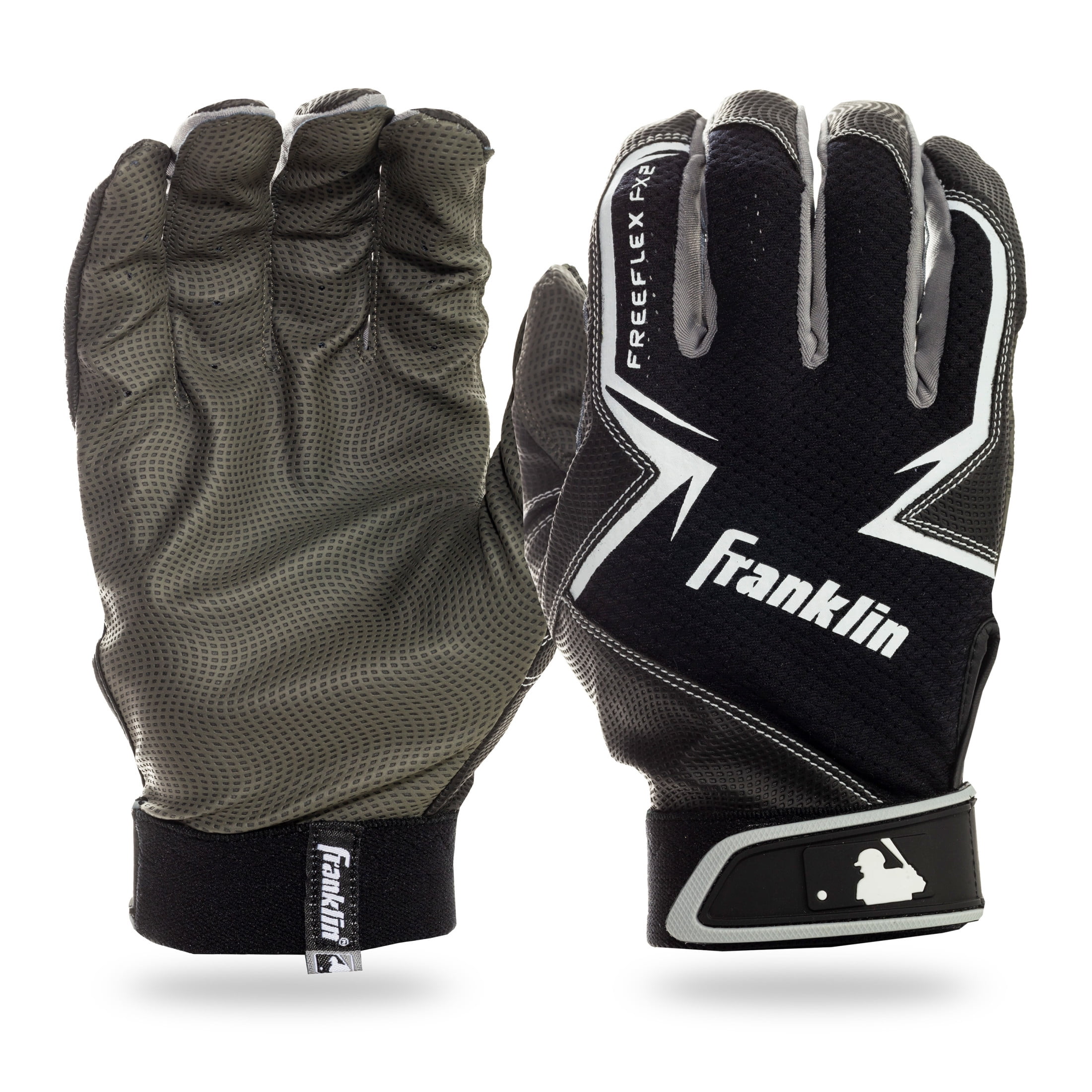 (2 pack) Franklin Sports MLB Free Flex Baseball Batting Gloves - Black/Gray/White - Youth Medium - 1 Pair