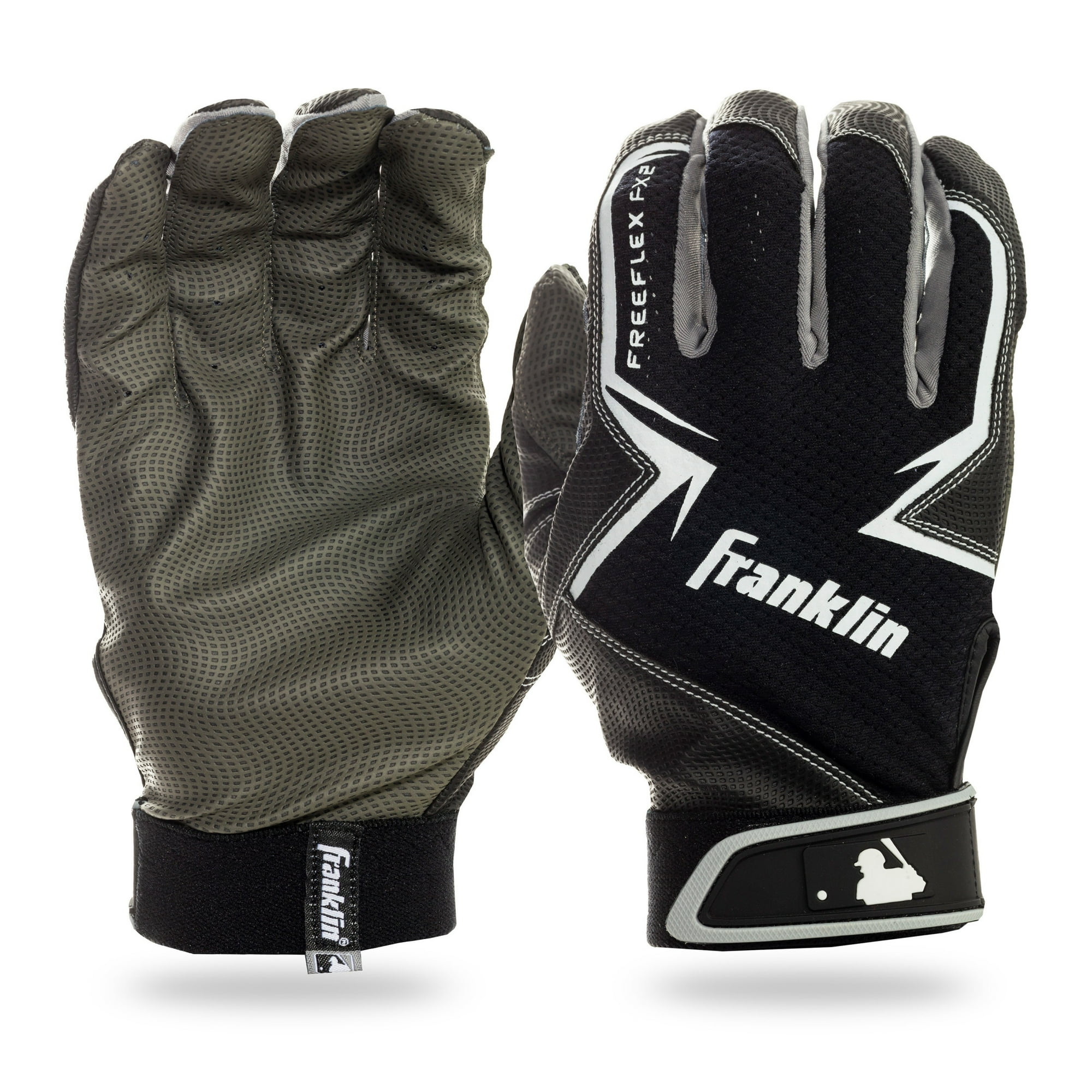 Franklin Sports MLB Free Flex Baseball Batting Gloves - Black/Gray/White - Youth Medium - 1 Pair