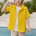 thumbnail image 2 of AJTQTH Boys Casual Short Sleeve Button Down Shirt Fashion Textured Summer Beach Hawaiian Shirt Lightweight Holiday Vacation Outfits Yellow 7-8 Years, 2 of 9