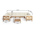 thumbnail image 3 of Noble House Brava Outdoor 9 Seater Acacia Wood Sectional Sofa Set Teak and Beige, 3 of 11