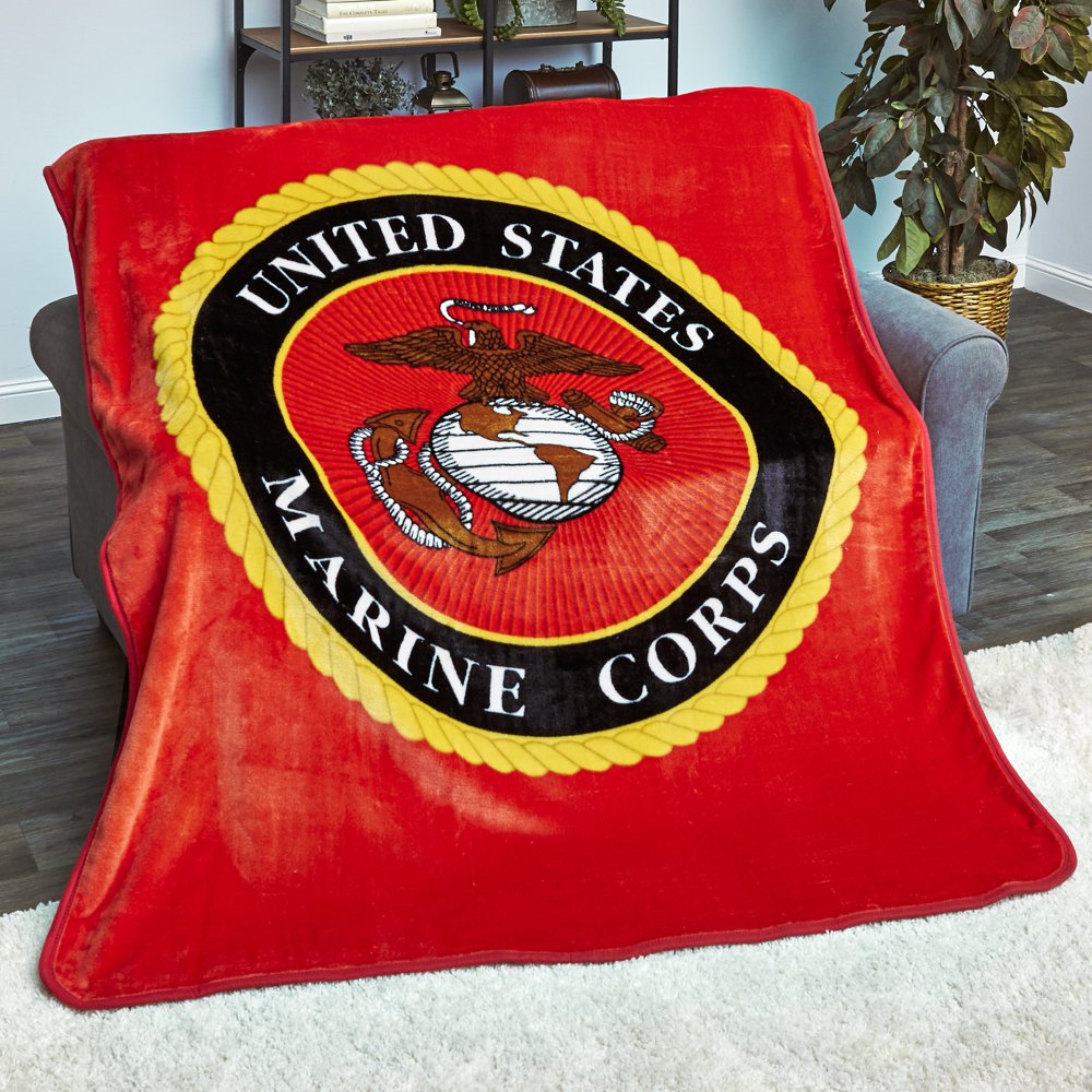 Jumbo Plush Throw Blanket with Military Seal Emblem US Marines