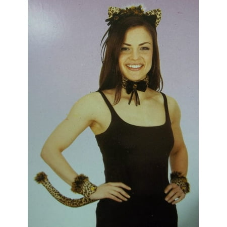 Sexy Leopard Woman Ears Tail Collar Cuffs Set Costume Instant Kit