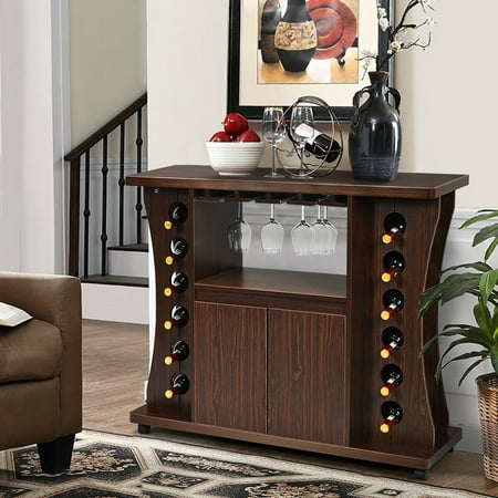 Gymax Rolling Buffet Sideboard Wooden Bar Storage Cabinet W Wine Rack Glass Holder Walmart Canada