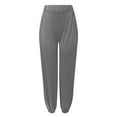 thumbnail image 4 of UHUYA Women Wide Leg Pants Linen Pants Women Casual Solid Hollow Elastic Waist Workout Sports Wide Leg Pants Trousers Lightweight Summer Pants Gray S US:4, 4 of 5