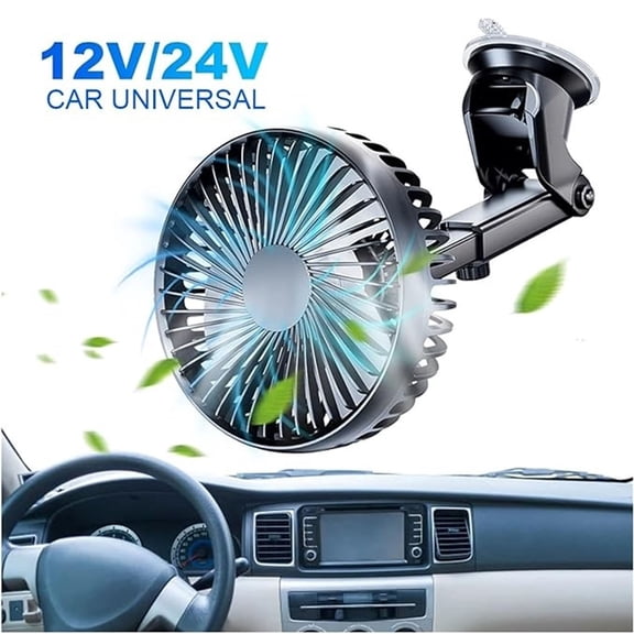 Portable Car Fan, 12V/24V Electric Vehicle Fan with Stepless Speed Control and USB Plug, Muti-functional Back seat, 360° Rotation Quiet Cooling for Car SUV RV Vehicles