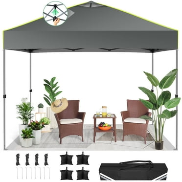 Hoteel Canopy 10x10 Pop Up Canopy Tent 1-Button Push Easy up Outdoor Canopy Instant Portable Commercial Shelter Waterproof UPF50 Gazebo with Reflective Strip, Air Vent & 4 Sandbags, Gray