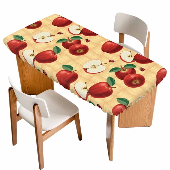 Farmhouse Apples Table Cloths for 3 Foot Rectangle Tables, Country Tropical Fruits Watercolor Patio Waterproof Elastic Fitted Tablecloths, Washable Rectangular Table Cover for Camping