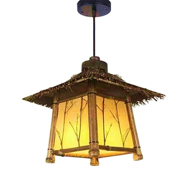 Lámpara colgante de bambú ajustable, lámpara colgante hecha , adorno rural , luces de tejado, lámpara de ratán para casa, ,