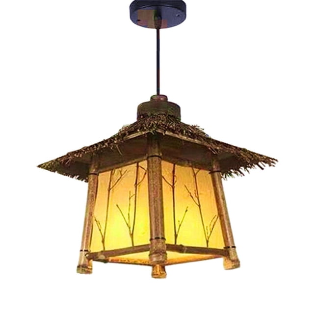 lionlar Bamboo Pendant Light Handwoven LED Light Suction-Hanging Purpose Droplight