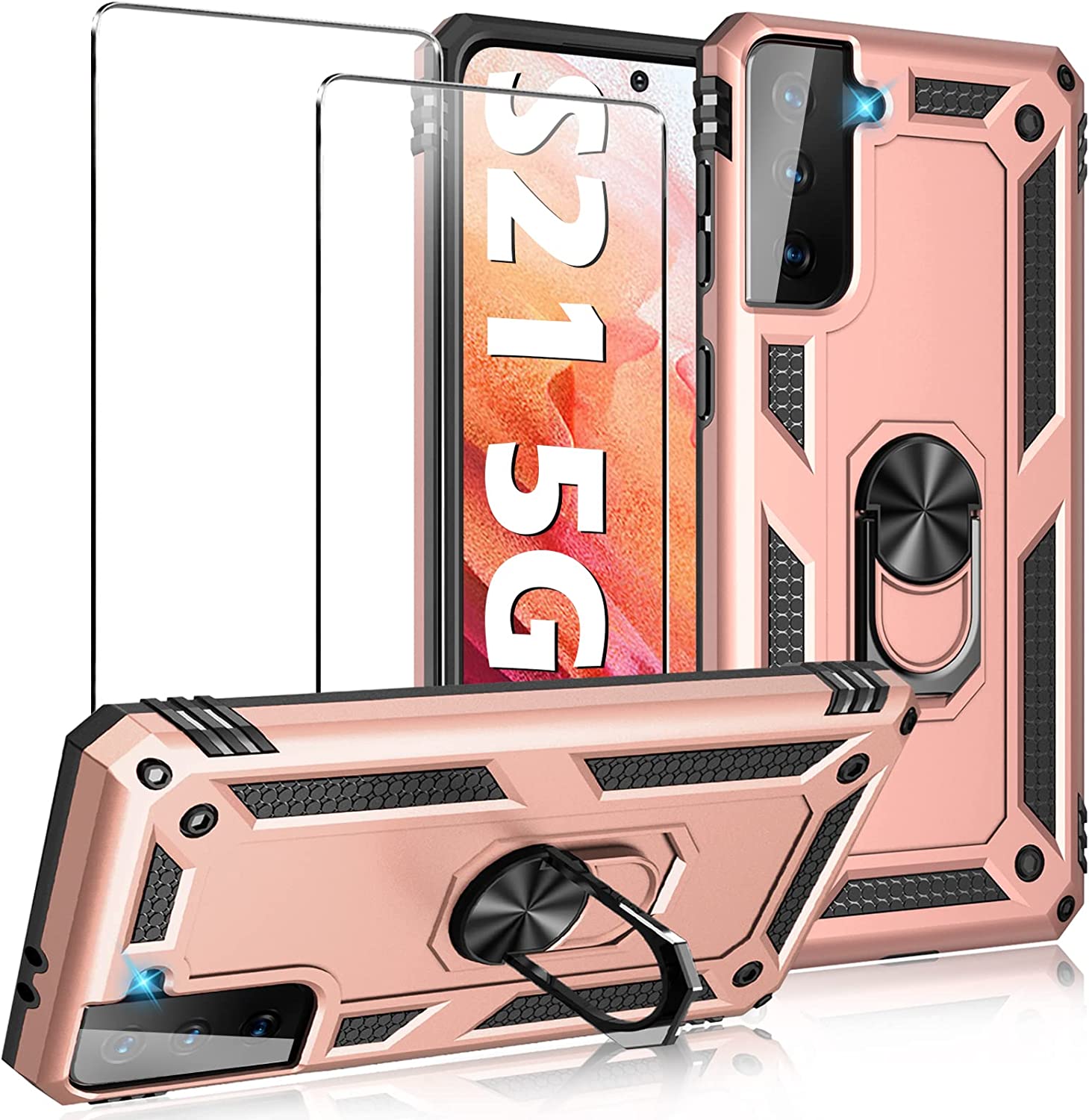 Case for Samsung Galaxy S21 5G Case Heavy Duty with Built in Screen Protector Hard  Military Anti-Fall Bumper Cover for Samsung S21 5G 6.2 2021 Phone Cases with Magnetic Ring Kickstand Black