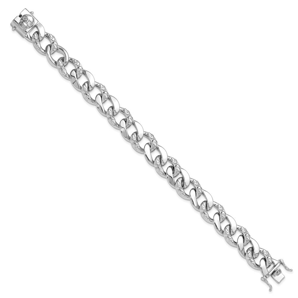 Diamond2Deal 925 Sterling Silver Rhodium-plated 12mm Skull Curb Link Bracelet for Men 8.25"