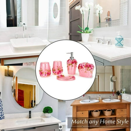 Rose Bathroom Accessories Set, 5 Piece Decorative Resin ...