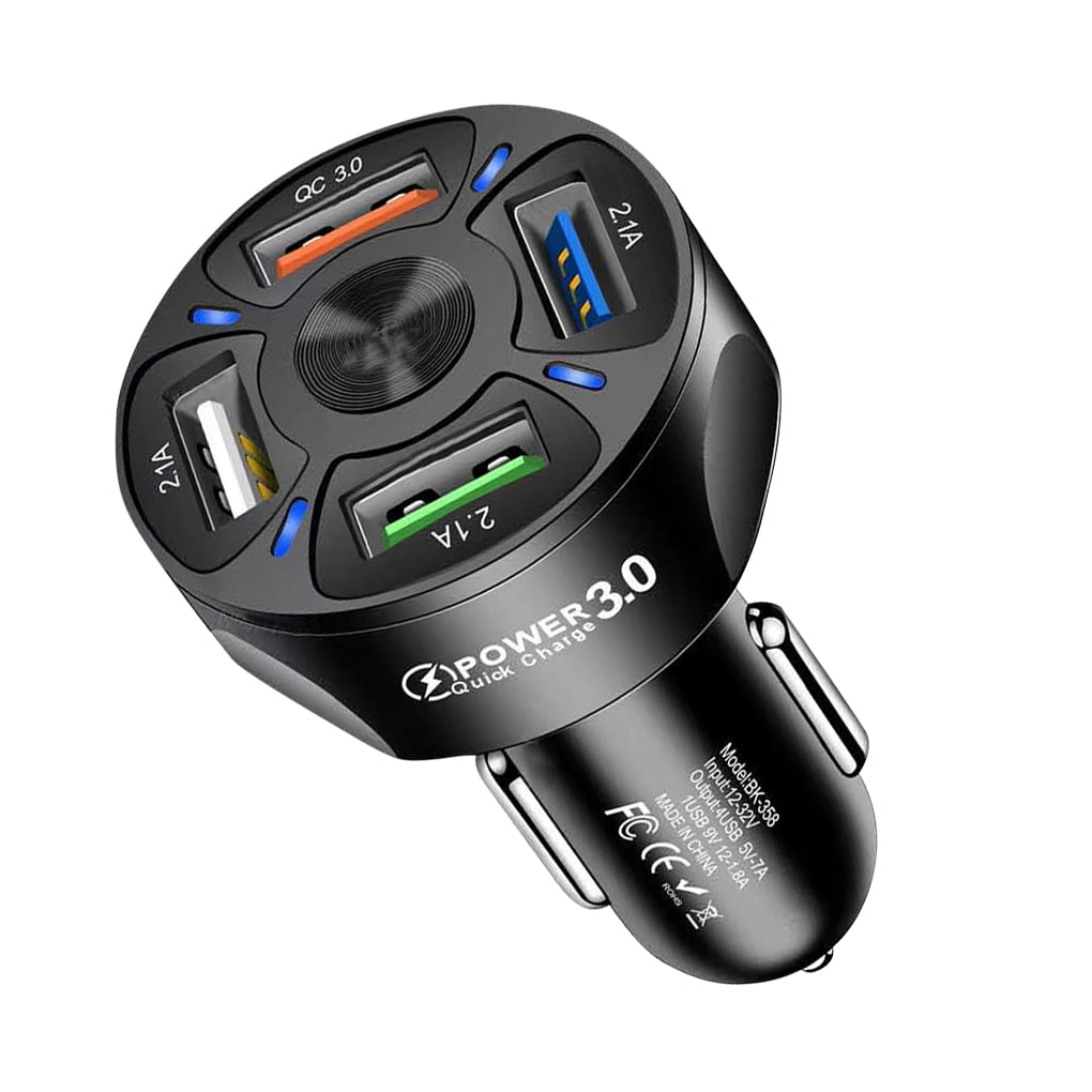 yingyy Car Charger 4 Ports USB QC3.0 Quick Portable Charging Adapter Charging Adapter 4-in-1 Portable Driving Phone Charger, Black