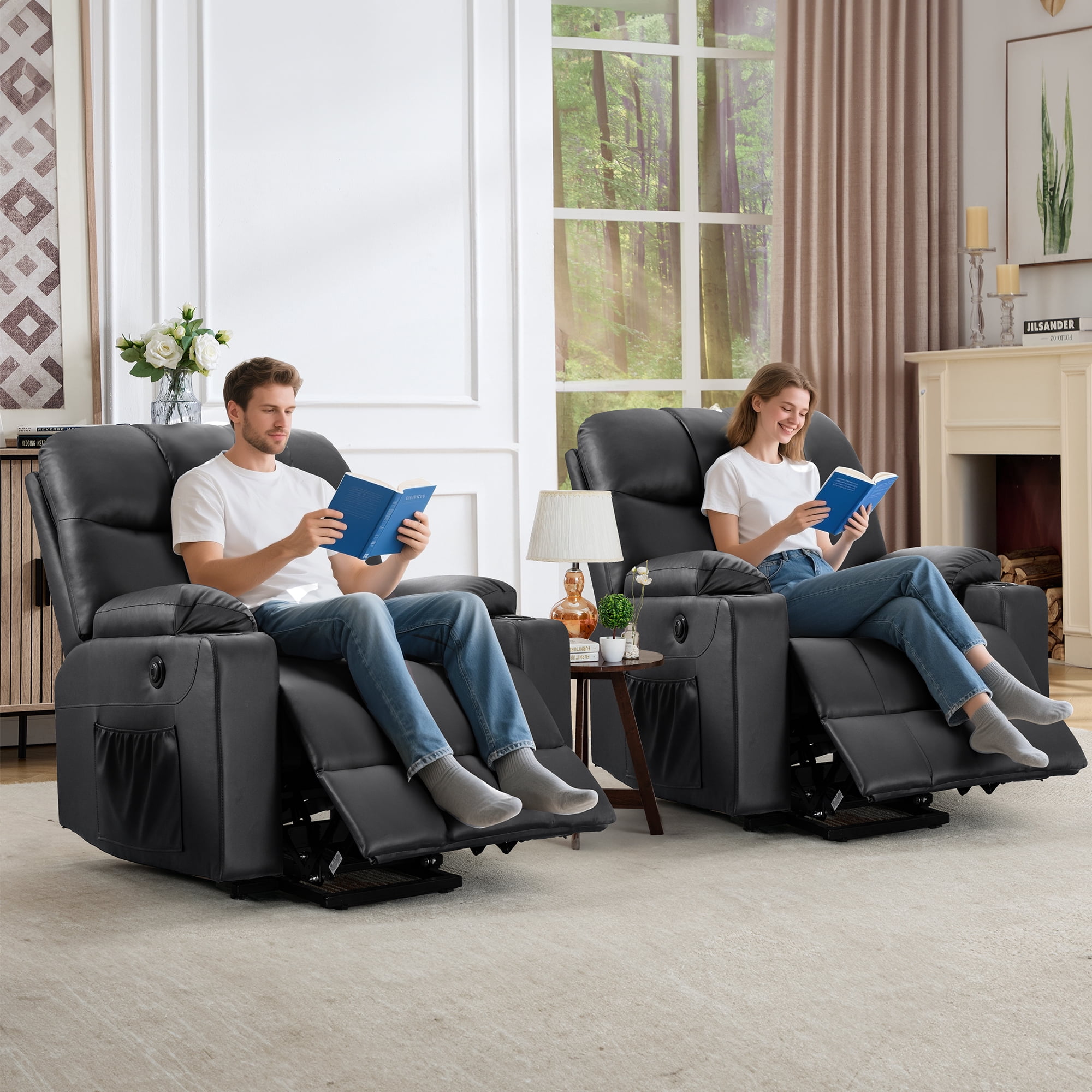Bonzy Home Set of 2 Living Room Heated Massage Recliner Power Lift Chair Recliner for Elderly with Cup Holder and USB, Black