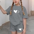 thumbnail image 4 of Miluxas Girls Summer Heart Graphic Outfits Casual Lounge Set Short Sleeve T Shirt and Elastic Waist Shorts 2 Piece Clothing Sets Gray 7-8Years, 4 of 6