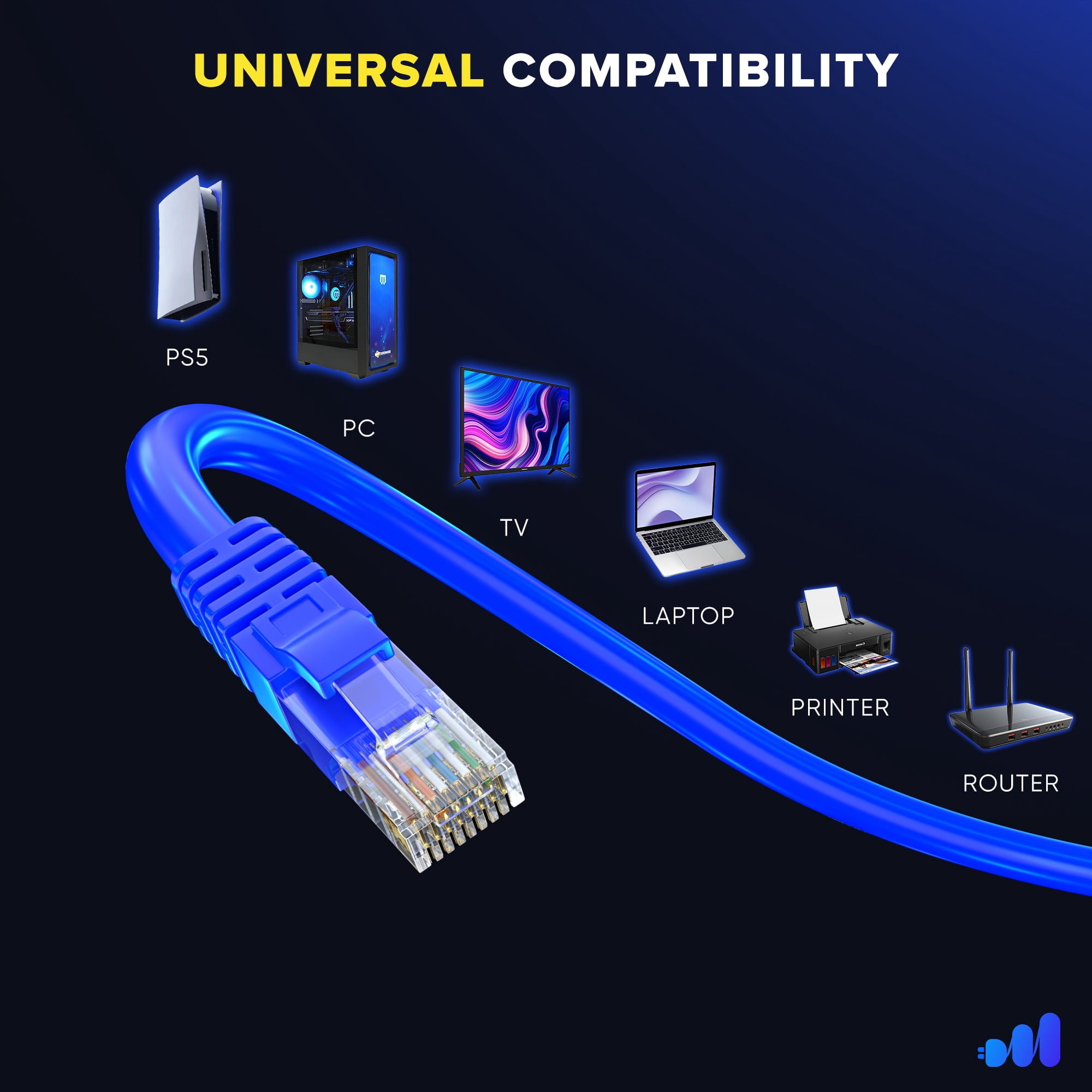 Maximm Cat 6 Ethernet Cable 3 ft (20-Pack) - High-Speed LAN Cable, Internet Cable, Patch Cable, and Network Cable - UTP, 10Gbps, 550MHz Ethernet Cord - Blue