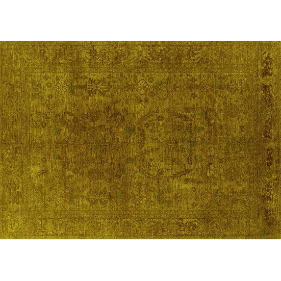 Ahgly Company Machine Washable Indoor Rectangle Oriental Yellow Industrial Area Rugs, 2' x 4'