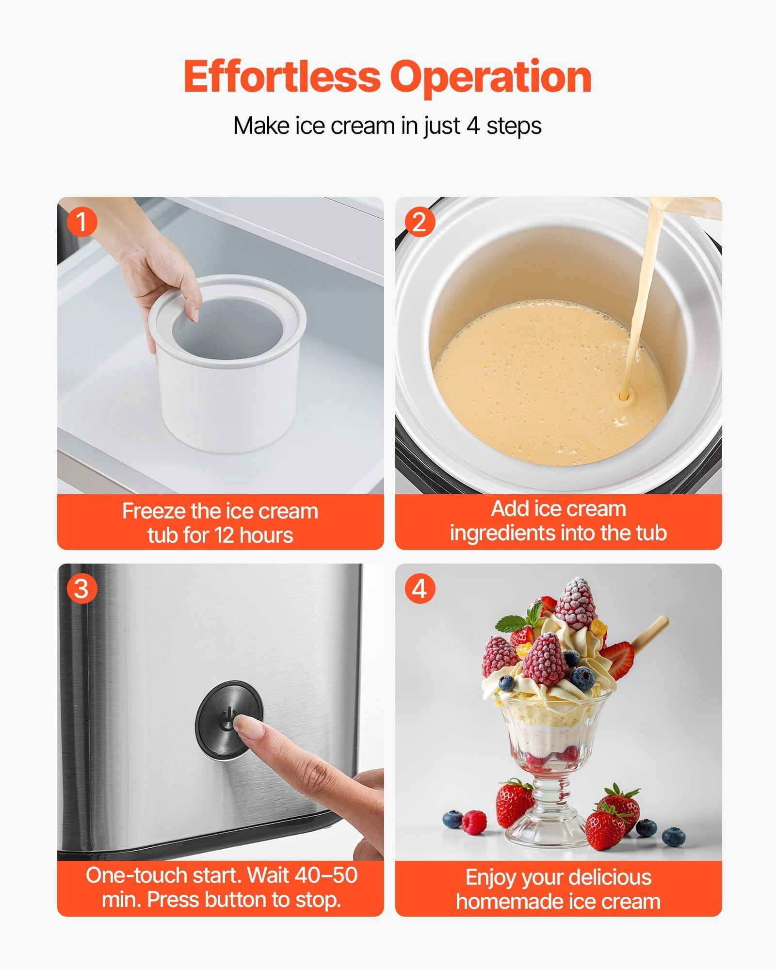 Ice Cream Maker, 2.11 Qt. Large Capacity, Electric Automatic Ice-Cream Machine, with Easy Operation & Cleaning, Stainless Steel Shell, for Homemade Frozen Yogurt, Fruit Sorbet, Gelato, Silver