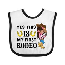 Inktastic Yes, This is My First Rodeo- Cowgirl in Hat and Boots Girls Baby Bib