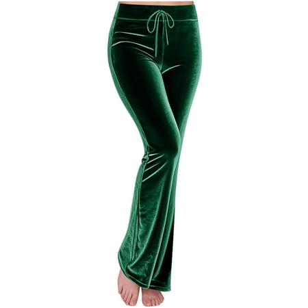 FNFYFH Women s Velvet Pants High Waist Flare Leggings Ultro Soft Drawstring Yoga Pants Elegant Retro Velour Pants