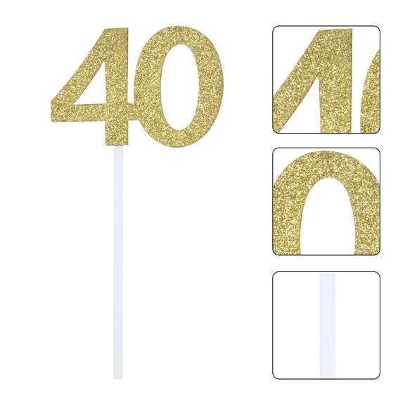 LEORX Golden Dessert Toppers Paper Picks for 40Th Birthday Celebrations 24Pcs