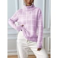thumbnail image 4 of Women Fall High Neck Plaid Sweater Long Sleeve Loose Casual Chunky Checked Knit Winter Sweaters Jumper Tops L, 4 of 8