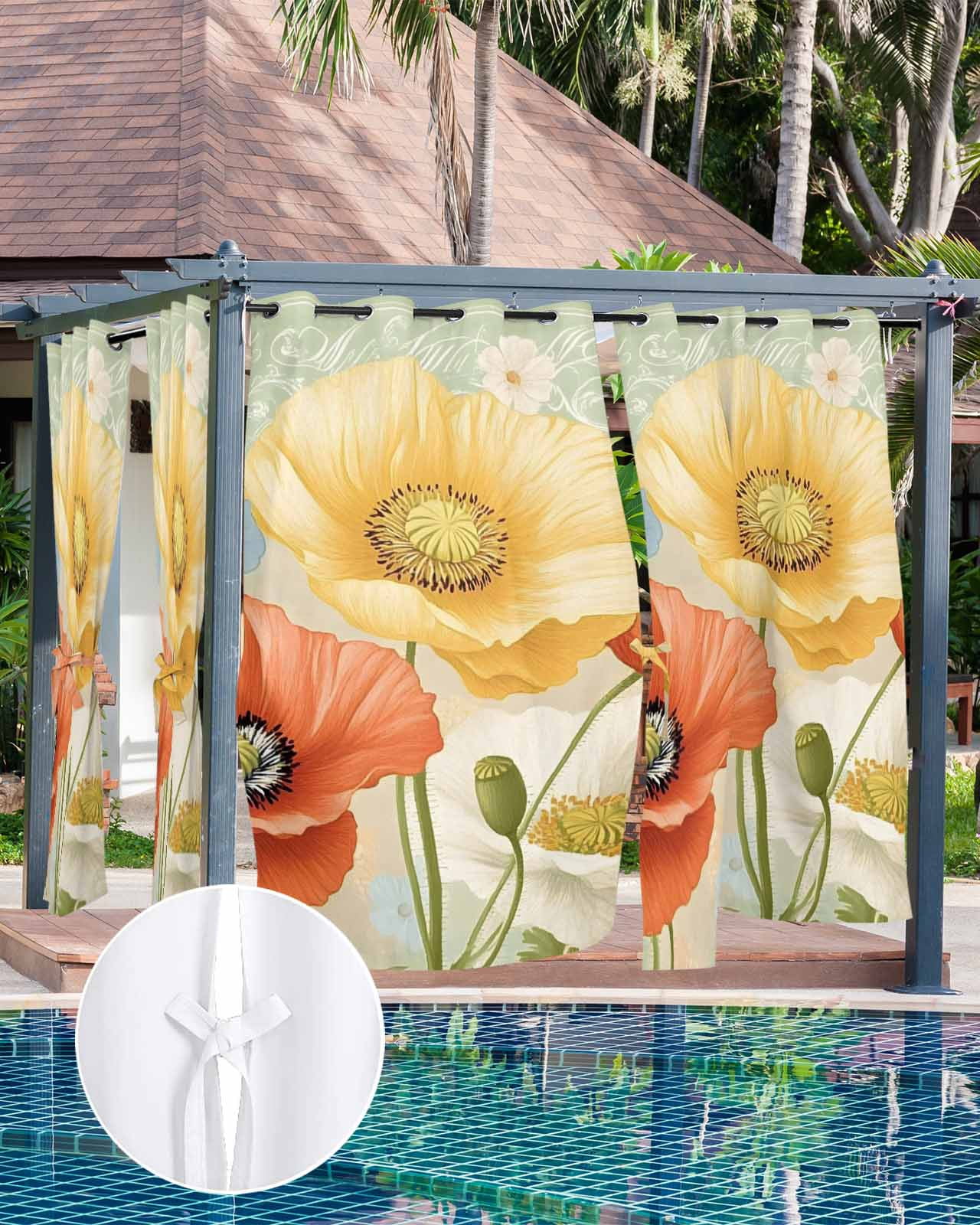 nqOlkjepod Outdoor Curtains for Patio Waterproof, Retro Spring Floral Outdoor Privacy Panels Grommet, Watercolor Summer Flower Farmhouse Blackout Outside Curtains for Porch/Cabana 54"x95", 1 Panel