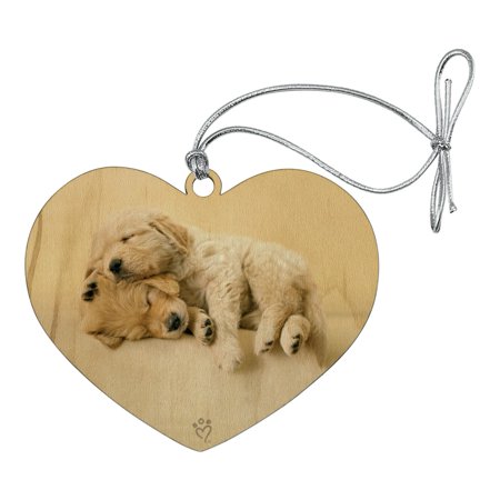 Golden Retriever Puppies Dogs Friends Sleeping Heart Love Wood