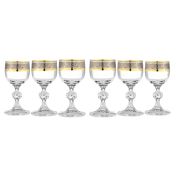Crystalex 40149/050/QP249 1.75 oz, Claudia Exclusive, Cherry, Liqueur Glasses, Gold Rim, Set of 6, Cristallin Glass, Drinkware