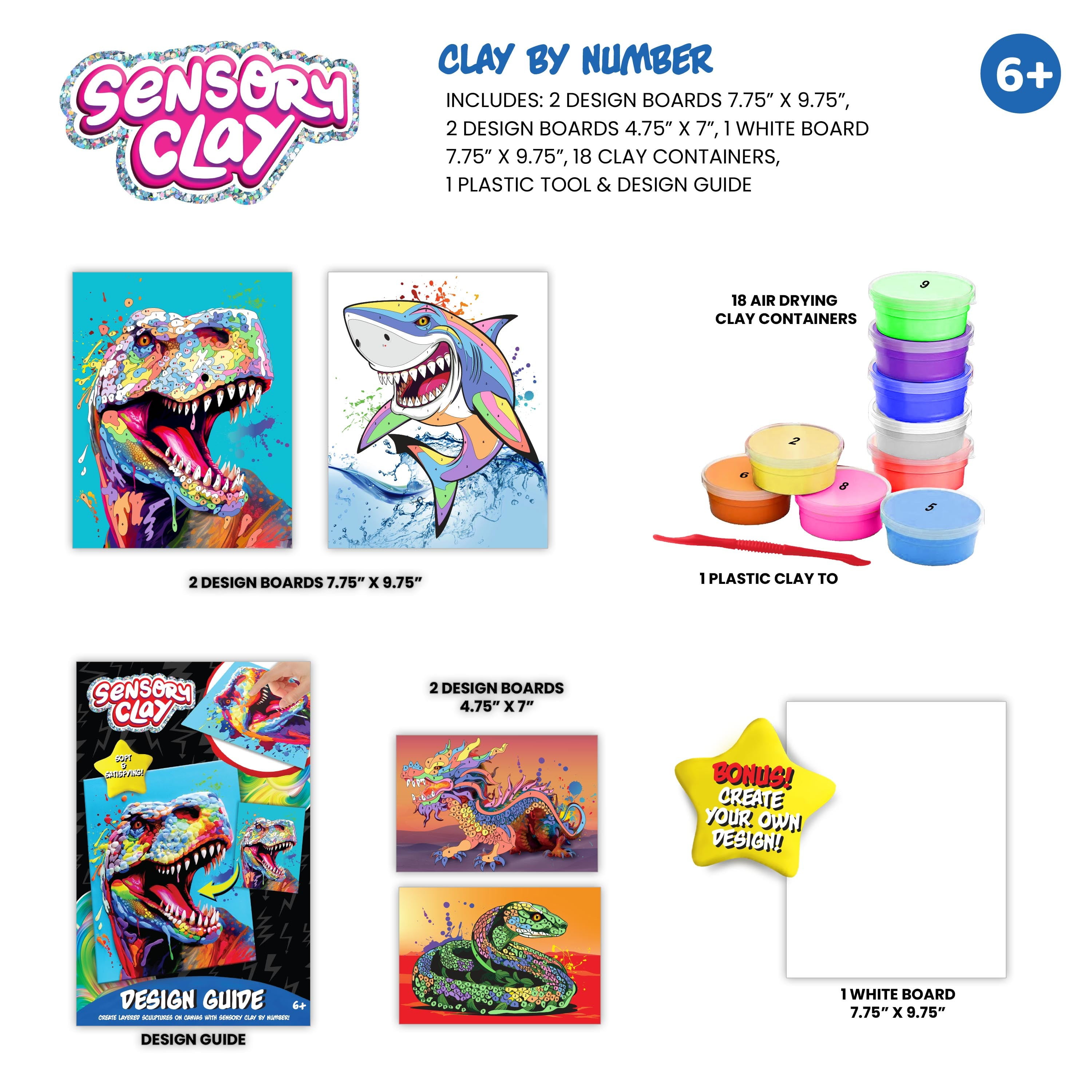(3 pack) Sensory Clay by Number Dinosaur & Friends