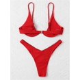 thumbnail image 2 of Bikini à Armatures Aguichant 2024 Femme Rouge Uni Rehausseur Soutien-Gorge String Maillot de Bain Haler Col en V Mini Micro String, 2 of 5