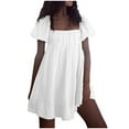 thumbnail image 4 of Mingw Womens Mini Dress Summer Cap Short Sleeve Square Neck Sweet Babydoll for Women Classic Sundress Tiered Pleated Swing Flowy Loose Beach Casual Smocked ,S,White, 4 of 6