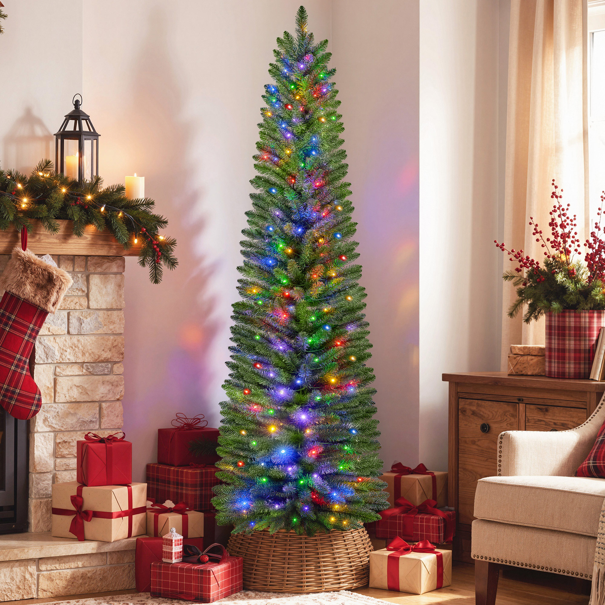 Goosiay 6ft Pre-Lit Pencil Christmas Tree with Remote Control photo 1