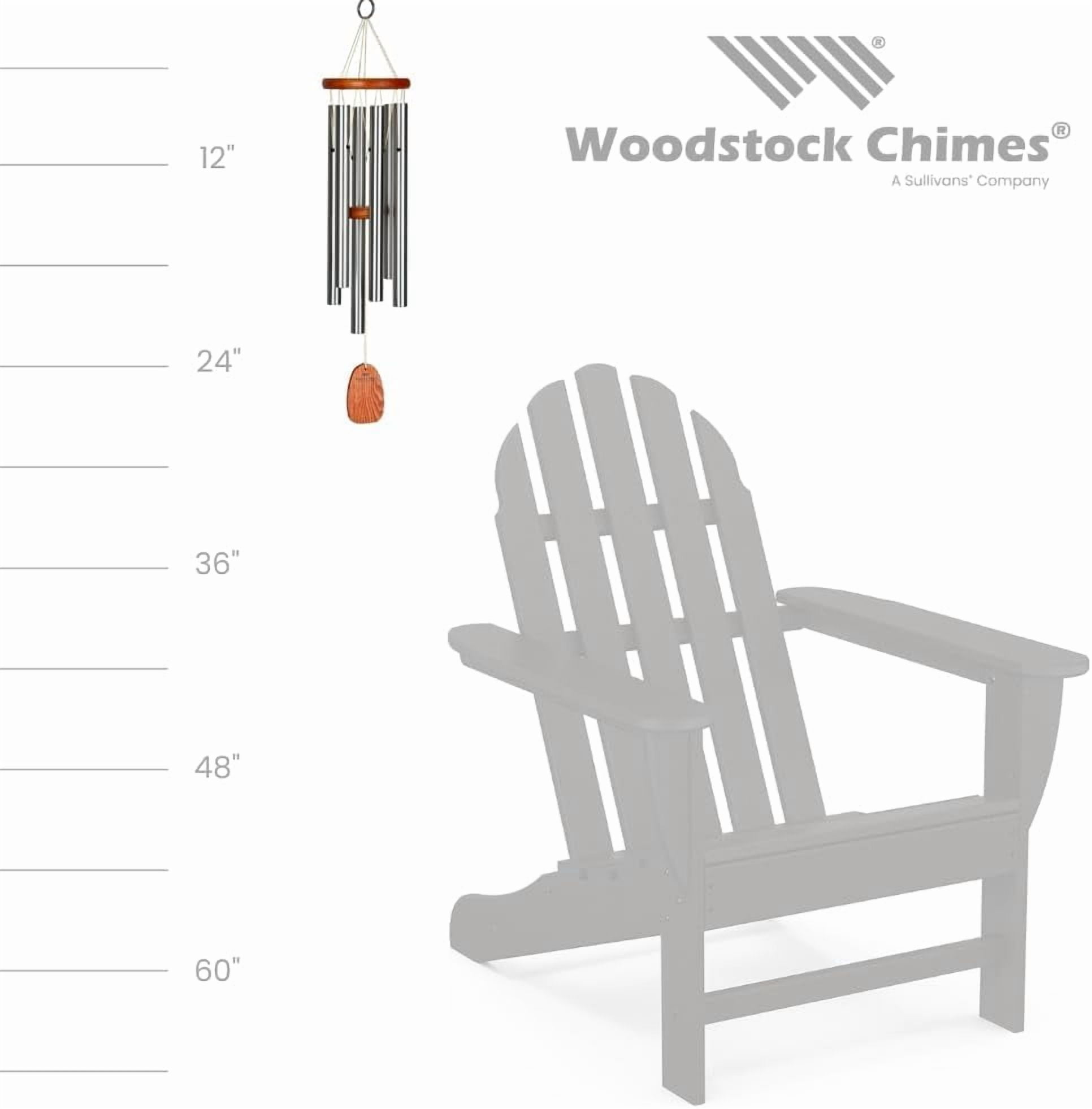 Woodstock Wind Chimes Original Amazing Grace Chime, Memorial Chimes for Outside, Outdoor Decor for Patio, Porch, Garden, Sympathy Chime, Silver, 24"